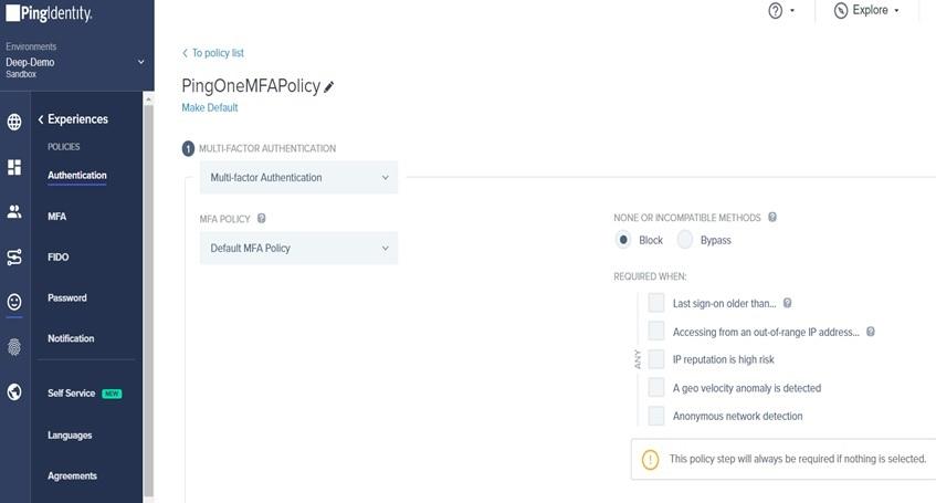 Ping One MFA Policy